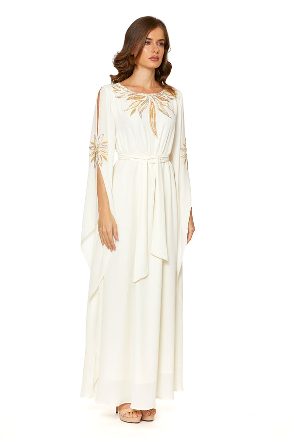 White, Floral, Gold Jalabiya – ELM J 560 – Product view 1