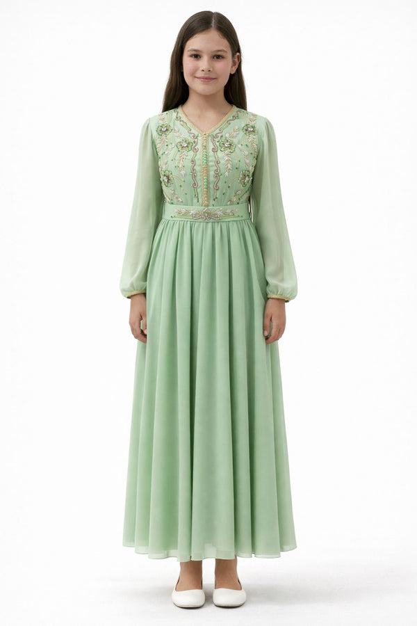 Green Girls' Dress – ELM-TEM 27 – Product view 1